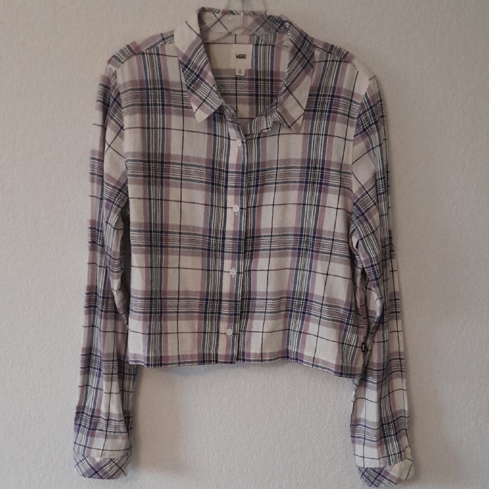 Vans Women's Checkered Button-Down Waist Length Shirt - Purple and Cream